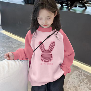 100%纯棉女童插肩卫衣2025春秋新款 儿童宝宝卡通洋气上衣 百搭长袖