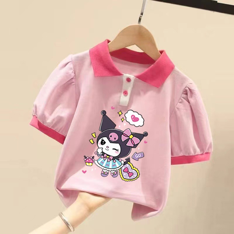 100%纯棉女童装POLO翻领短袖T恤2025夏季儿童宝宝卡通库洛米上衣