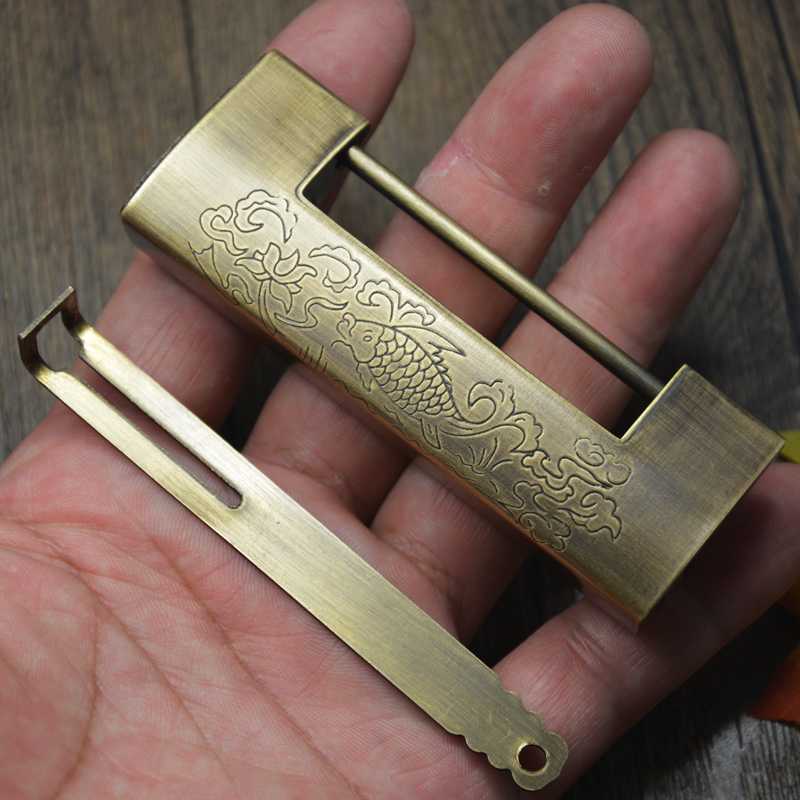 复古铜皮箱子中式插销横开挂锁