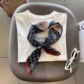 绑腰围巾 领巾时尚 腰果花拼接棉麻小方巾丝巾女春秋气质配衬衫 西装