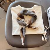 韩系ins小方巾咖色印花高级感围巾时尚 春季 新款 百搭女士丝巾领巾