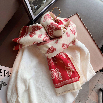 双面蝴蝶仿羊绒保暖围巾披肩