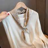 饰围巾小领巾 装 复古图腾咖色长条丝巾飘带菱形巾女春夏季 百搭衬衫