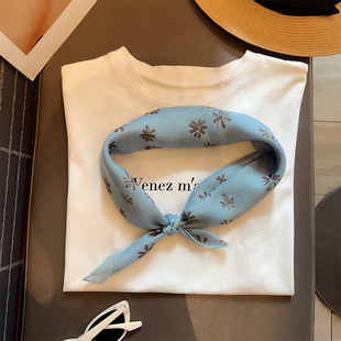 棉麻领巾小围巾薄 新款 blue lattice复古蓝搭配丝巾叠穿方巾女秋季