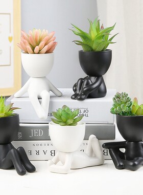跨境现代家居陶瓷人物花盆 创意陶瓷绿植盆栽桌面橱窗工艺品摆件