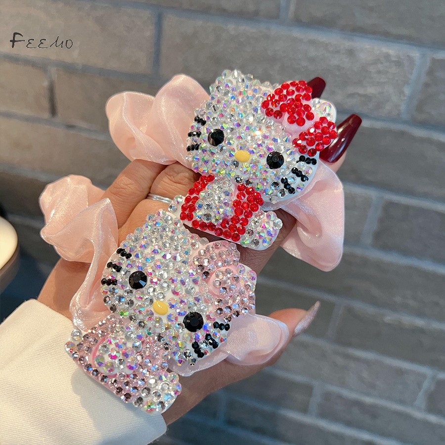 可爱满钻头绳女凯蒂猫高弹性发圈卡通水钻kt发夹刘海夹肠圈橡皮筋