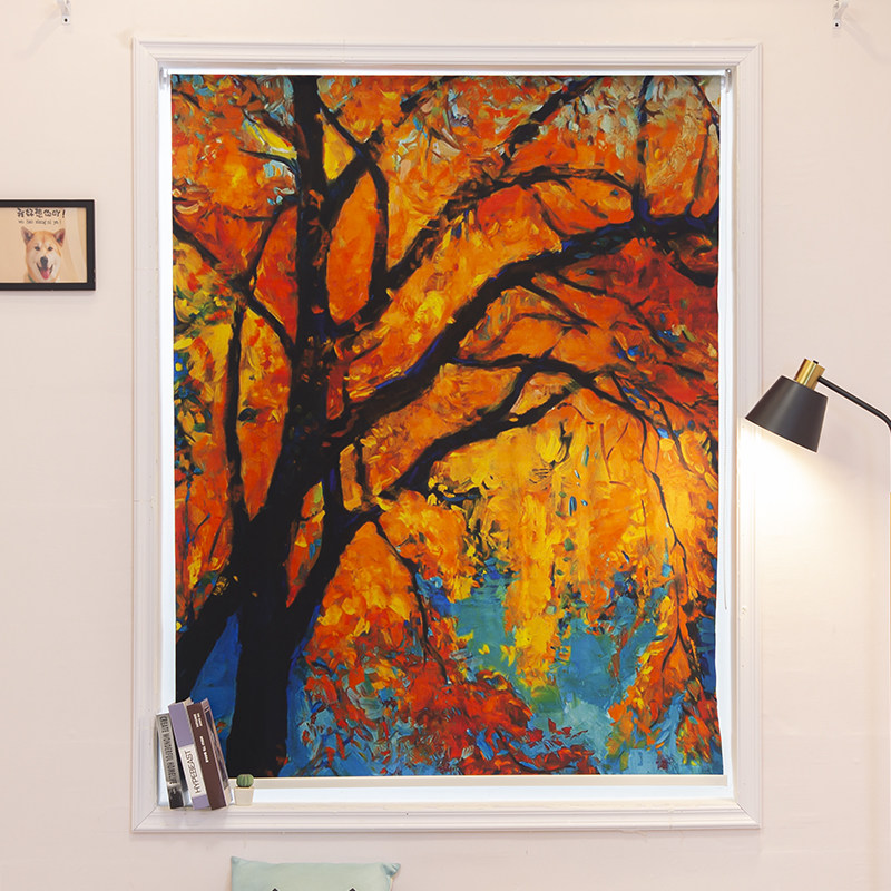 免打孔遮阳艺术油画撞色风景美卧室拉珠定制浙江内现代装飘窗卷帘