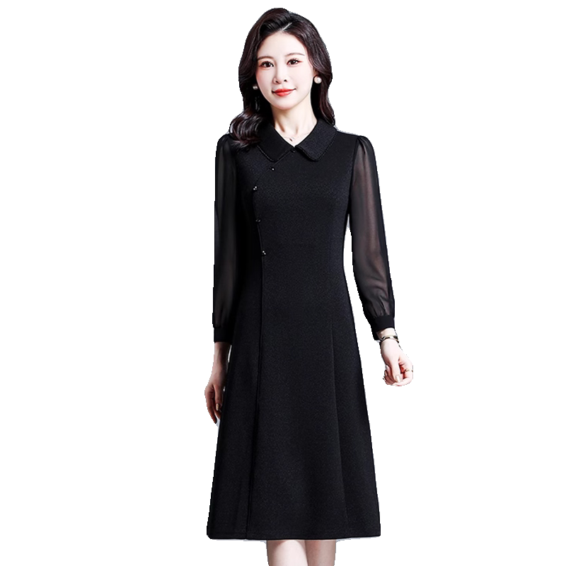 埃伦中年女士雪纺长袖时尚连衣裙
