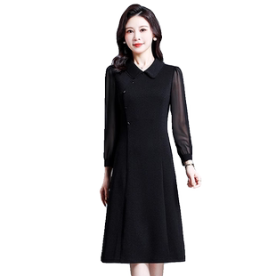 埃伦中年女士雪纺长袖连衣裙端庄大气时尚感收腰显瘦2023春夏新款