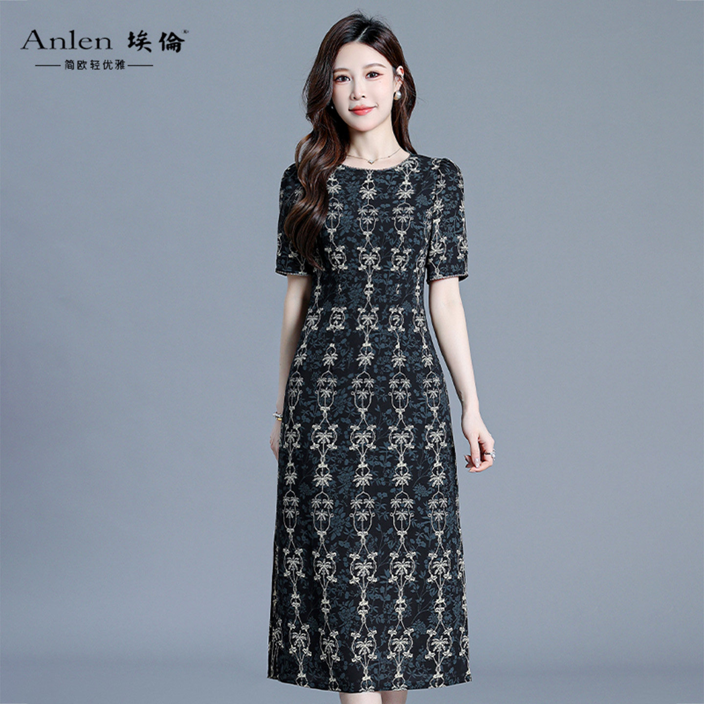 埃伦高级感妈妈连衣裙女2026夏季新款收腰显瘦气质优雅减龄连身裙