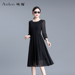 埃伦法式浪漫妈妈连衣裙2022春夏新品黑色气质雪纺小众中长裙女款