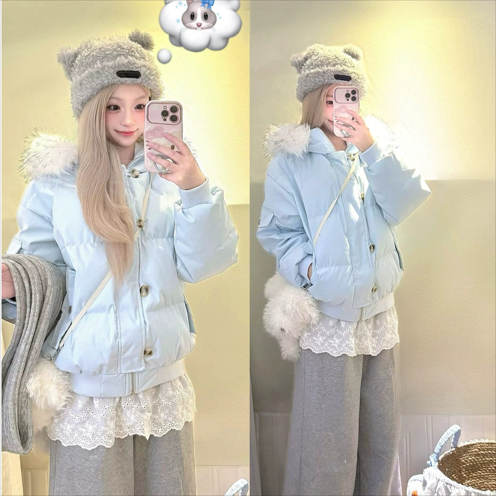 冬季新款大毛领短款棉服女连帽加厚保暖小个子宽松面包服加绒外套