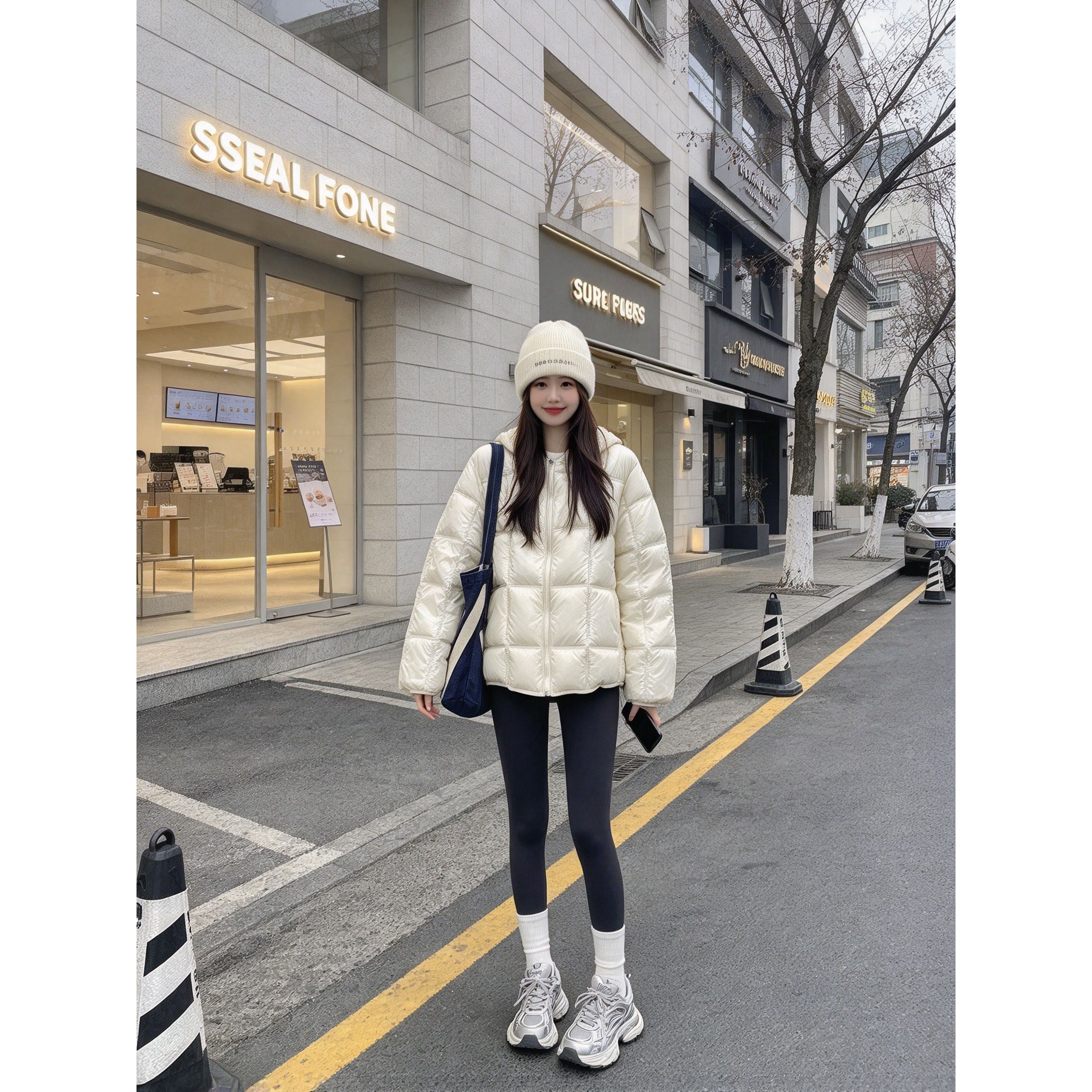 基础款短款连帽棉服女方格绗缝轻便防风显瘦韩版休闲百搭冬季外套