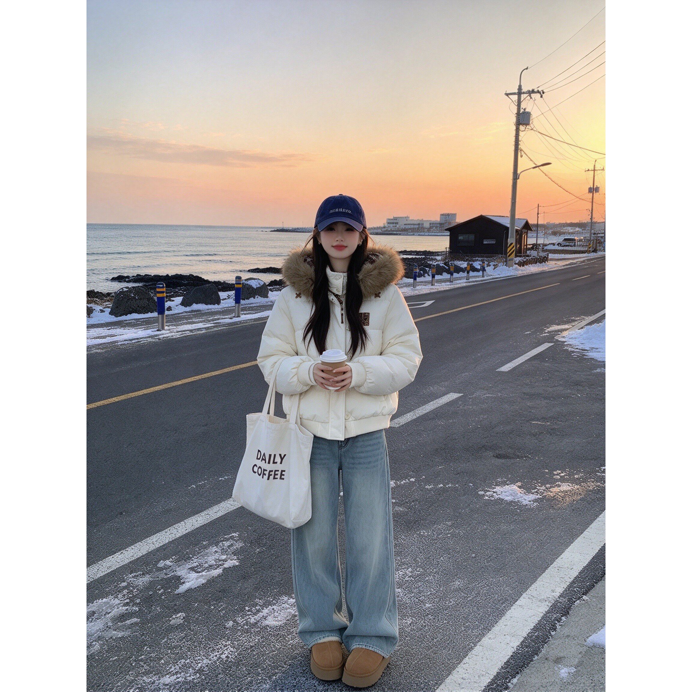 短款大毛领棉服女 韩系立领小个子加厚保暖面包服冬外套
