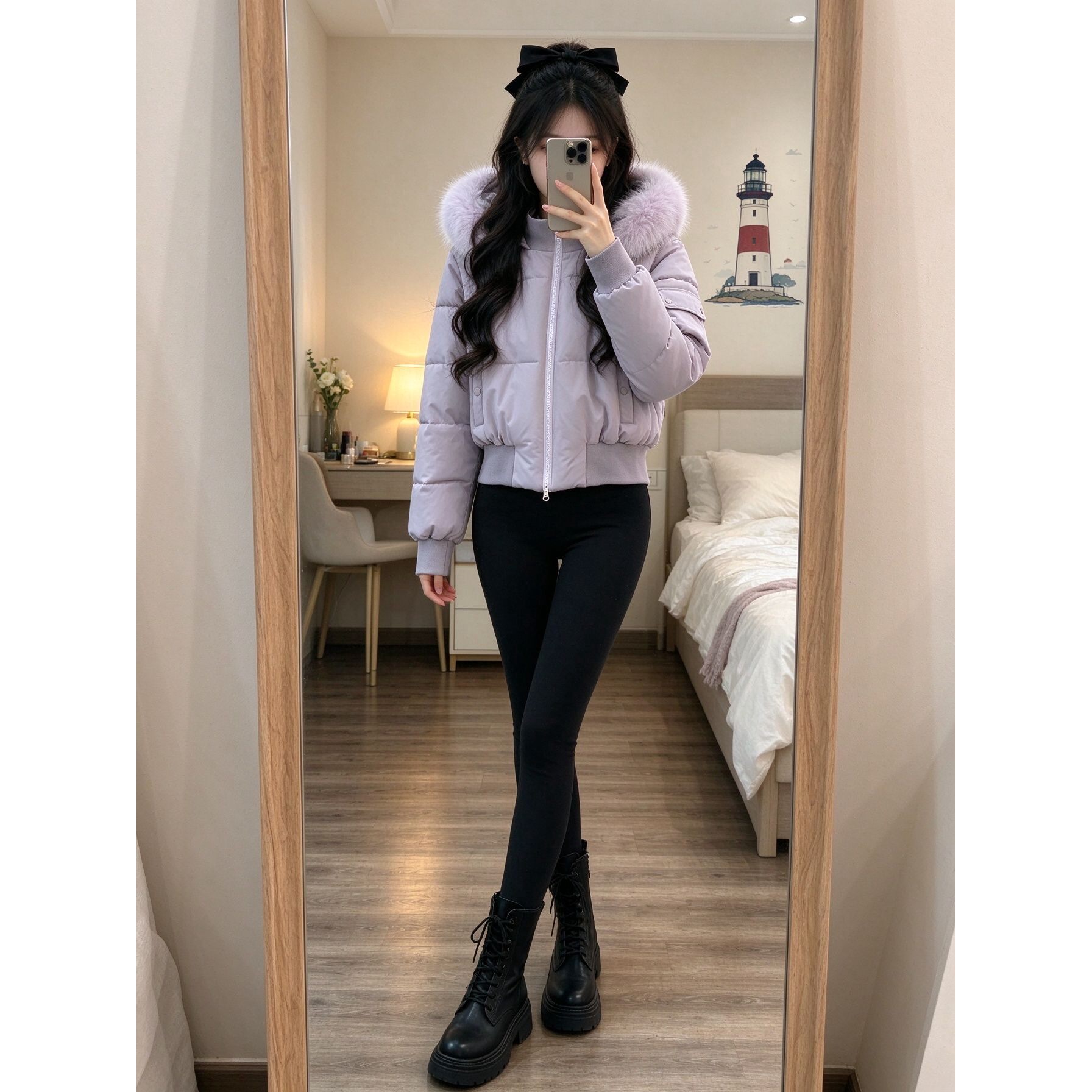 冬季新款小个子短款棉服大毛领连帽高腰收腰显高加厚保暖棉衣女