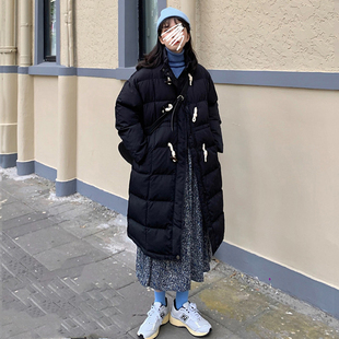大码女装牛角扣中长款羽绒棉服外套冬季新款胖妹妹加厚棉袄大衣女