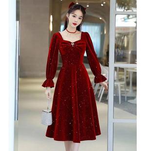 大码敬酒服新娘2025新款高级感回门订婚礼服女平时可穿丝绒连衣裙