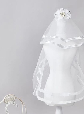 单拍不发｜宠物婚礼珍珠蕾丝蝴蝶结头纱-和西装或婚纱一起拍