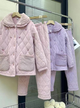 佰伦世家冬季女睡衣新款澳毛绒三层加厚夹棉妈妈家居服棉衣41103