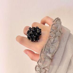 韩系小众串珠手工碎石戒指女个性可调节食指戒女复古百搭夸张