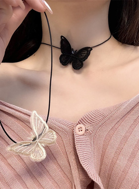 布料肖邦链女性蝴蝶短款锁骨项链