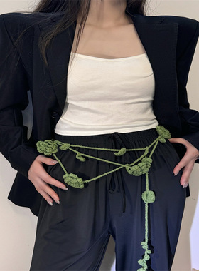 布料肖邦链女性针织玫瑰花项链