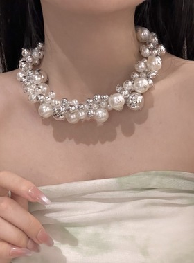 氛围感夸张搭配珍珠项链ins风多层设计法式冷淡风锁骨链