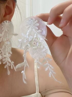贝浪白纱~圆片长款流苏耳环女气质个性百搭耳钉配饰
