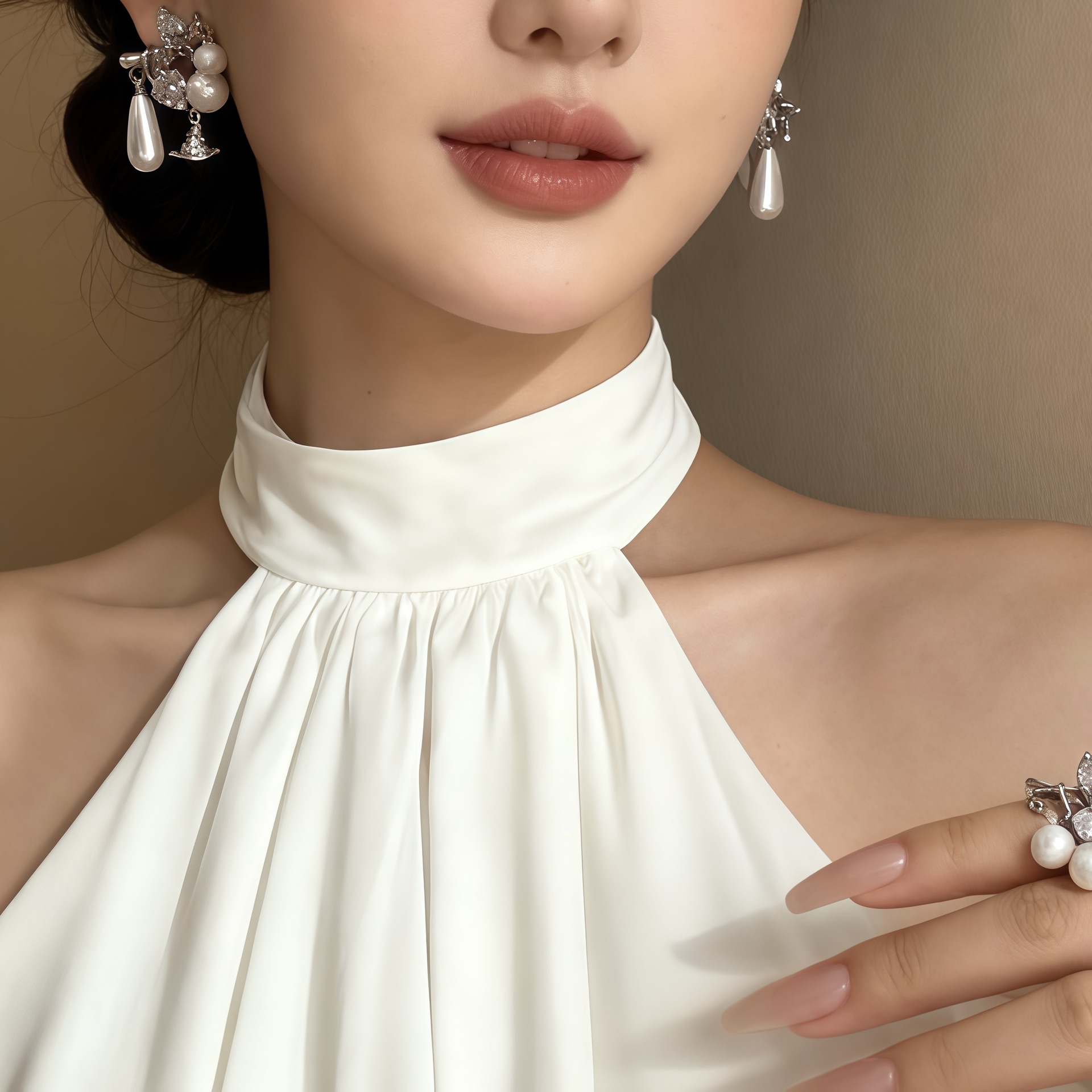 欧美珍珠水钻爱心几何项链耳环戒指时尚轻奢潮流设计感饰品女