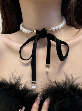 串珠圆珠链女性珍珠蝴蝶结两用