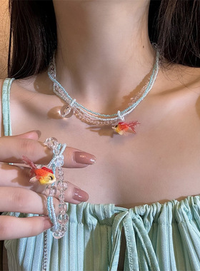 串珠圆珠链女性水晶气泡串珠项链