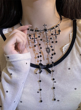 合金锁骨链女性水晶流苏花朵项链