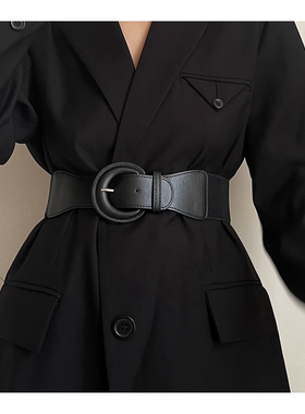 欧美腰带女宽松紧皮质百搭黑配西装连衣裙子大衣腰封装饰收腰外穿