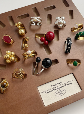 夸张中古指环开口金属扭结复古戒指球球珍珠花朵虎眼石铜镀金