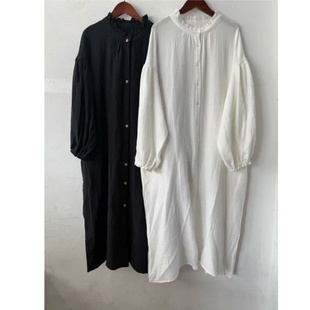 23226森系减龄木耳边软糯亲肤双层棉纱长袖 裙百搭显瘦连衣裙 衬衫