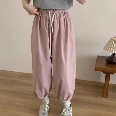 春季新款松紧腰抽绳系带休闲裤女