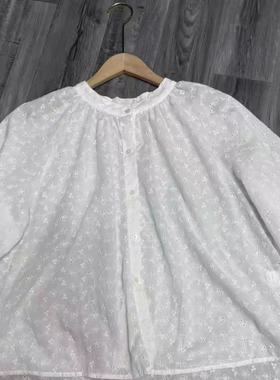 22574森系减龄全棉满绣单排扣衬衫宽松显瘦百搭娃娃衫绣花小衫女