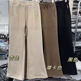 休闲裤 百搭保暖长裤 女 羊绒混纺松紧腰加绒加厚微喇叭裤 23586韩版