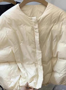 19922韩版休闲廓形宽松短款羽绒马甲时尚圆领显瘦白鸭绒外穿背心