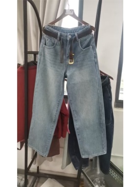 20686复古洋气百搭显瘦加绒牛仔裤韩系宽松加厚直筒阔腿裤拖地裤