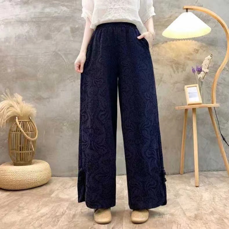 以钻百搭松紧腰休闲裤阔腿裤