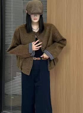 23355韩系圆领减龄小个子百搭短外套宽松显瘦洋气毛呢休闲夹克女