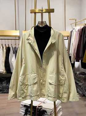 19637韩系纱卡水洗全棉简约洋气工装风立领夹克外套宽松显瘦上衣