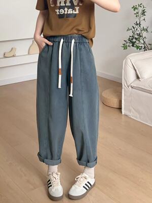 以钻修身高腰显瘦长裤老爹裤