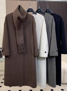 20664可拆卸围巾双面羊绒过膝长款大衣韩系高级感中长款毛呢外套