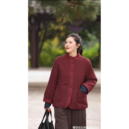 20247小莲~高定系列砂洗纯亚麻包扣夹棉加厚棉衣宽松棉服外套棉服