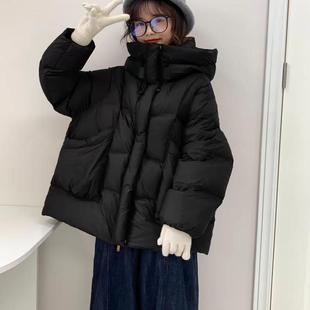 连帽加厚宽松斗篷加大码 20846冬泡芙羽绒服中长款 白鸭绒保暖外套