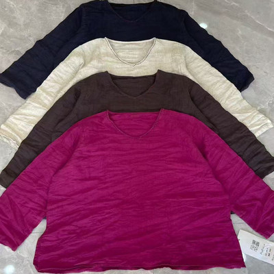 简约汉麻长袖T恤百搭减龄上衣女