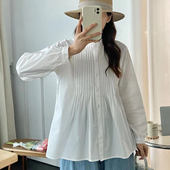 21198设计感风琴压褶立领裙式 百搭单排扣衬衣 衬衫 下摆娃娃衫 长袖