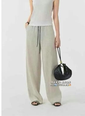 22419松紧腰抽绳系带宽松显瘦天丝亚麻阔腿裤百搭直筒裤休闲裤女